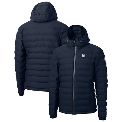Men's Cutter & Buck Navy New York Yankees Mission Ridge Repreve® Eco Insulated Full-Zip Hooded Puffer Jacket