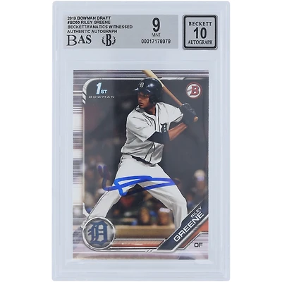Riley Greene Detroit Tigers Autographed 2019 Bowman Draft #BD-50 Beckett Fanatics Witnessed Authenticated /10 Card
