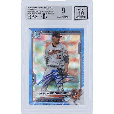 Grayson Rodriguez Baltimore Orioles Autographed 2021 Bowman Chrome Draft Sapphire #BDC-136 Beckett Fanatics Witnessed Authenticated 10 Card