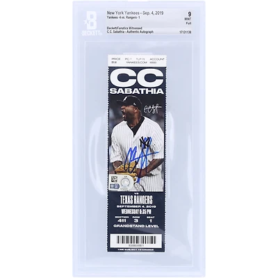 CC Sabathia New York Yankees Autographed Beckett Fanatics Witnessed Authenticated Ticket from September 4