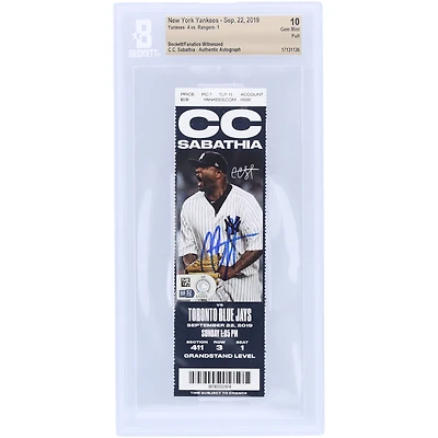 CC Sabathia New York Yankees Autographed Beckett Fanatics Witnessed Authenticated 10 Ticket from September 22, 2019