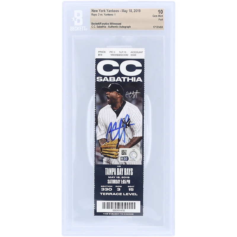 CC Sabathia New York Yankees Autographed Beckett Fanatics Witnessed Authenticated Ticket from May 18