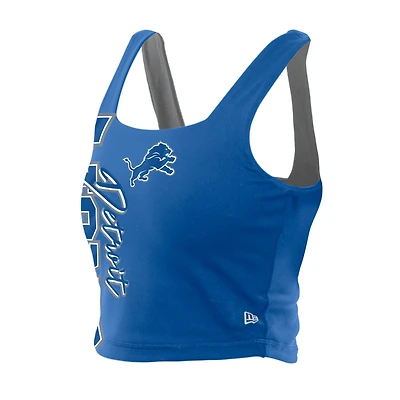 Women's New Era Blue/Gray Detroit Lions Reversible Cropped Sport Classics Tank Top