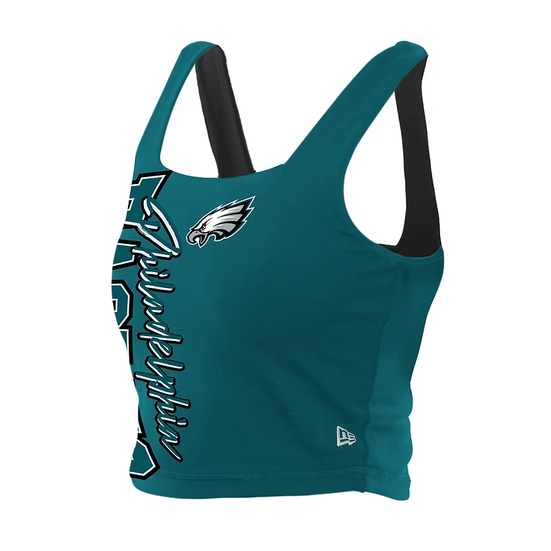 Women's New Era Midnight Green/Black Philadelphia Eagles Reversible Cropped Sport Classics Tank Top