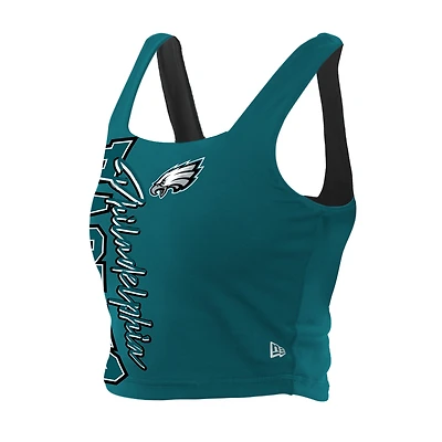 Women's New Era Midnight Green/Black Philadelphia Eagles Reversible Cropped Sport Classics Tank Top