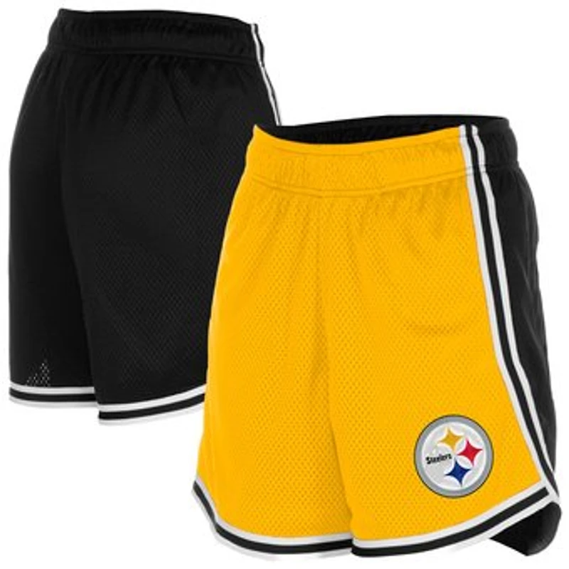Women's New Era Gold/Black Pittsburgh Steelers Sport Classics Mesh Shorts