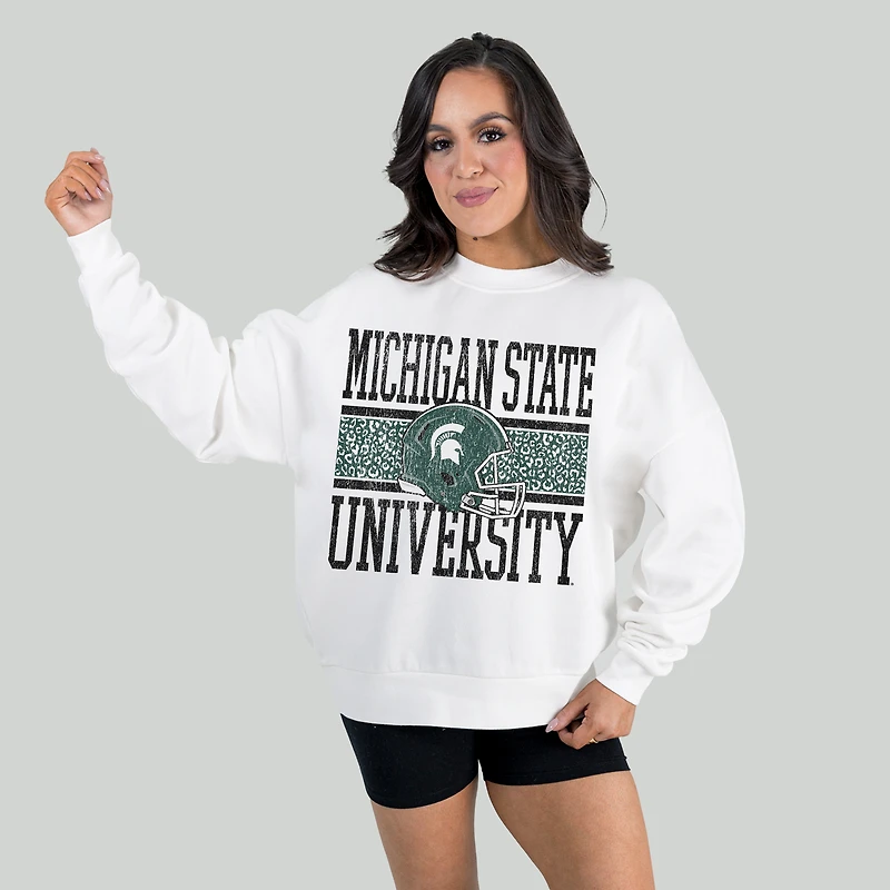 Women's Gameday Couture White Michigan State Spartans Fair Catch Pullover Sweatshirt