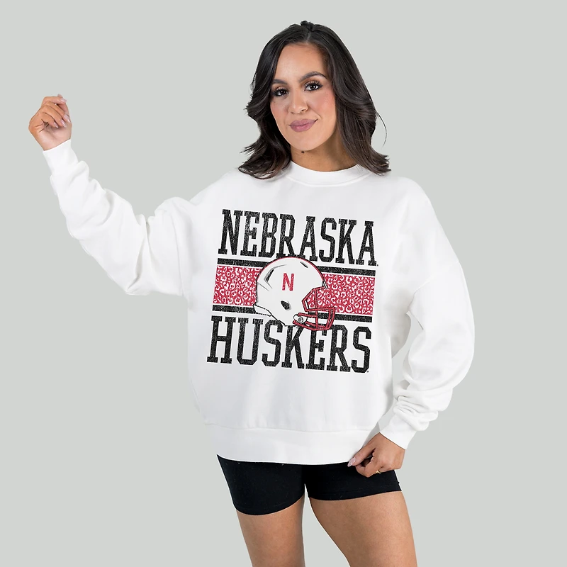 Women's Gameday Couture White Nebraska Huskers Fair Catch Pullover Sweatshirt