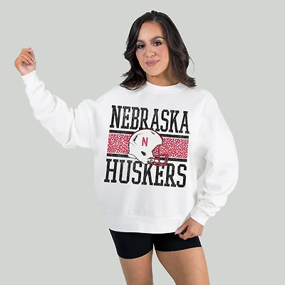 Women's Gameday Couture White Nebraska Huskers Fair Catch Pullover Sweatshirt