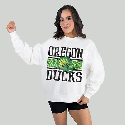 Women's Gameday Couture White Oregon Ducks Fair Catch Pullover Sweatshirt