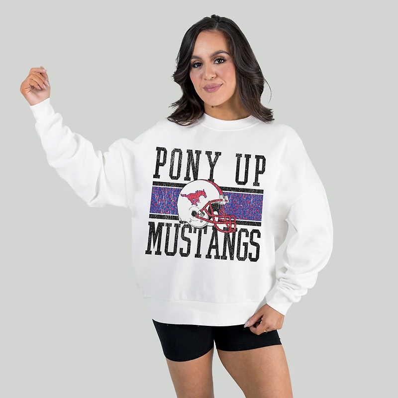 Women's Gameday Couture White SMU Mustangs Fair Catch Pullover Sweatshirt