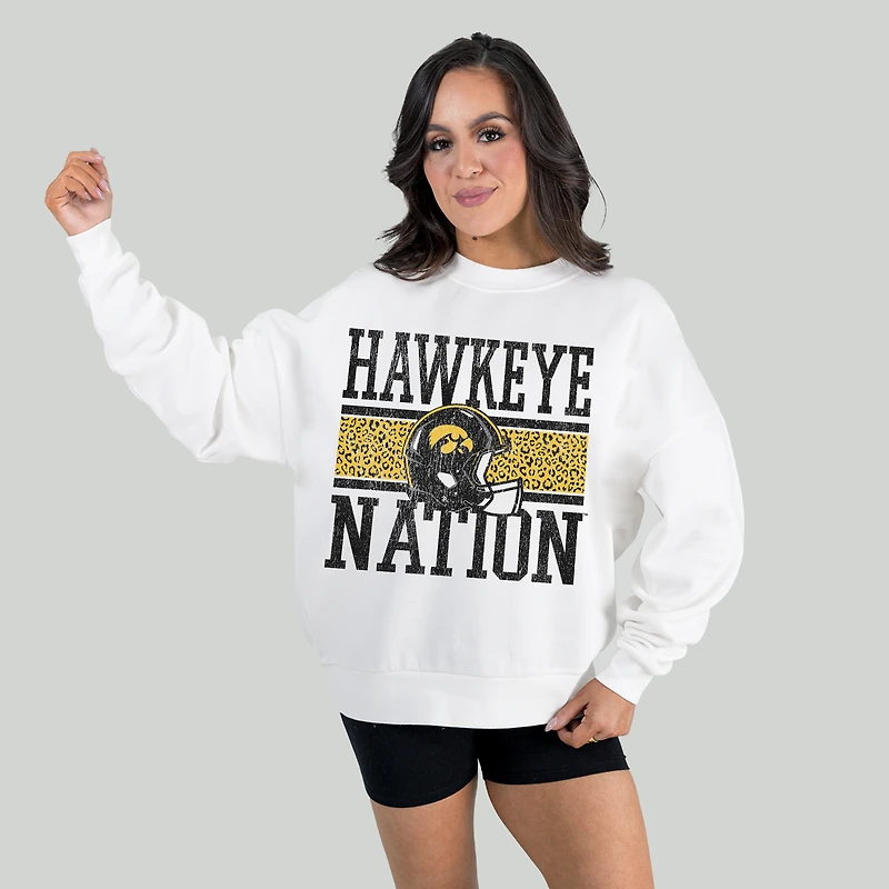 Women's Gameday Couture White Iowa Hawkeyes Fair Catch Pullover Sweatshirt