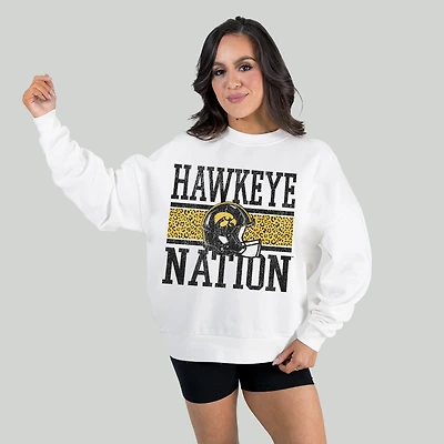 Women's Gameday Couture White Iowa Hawkeyes Fair Catch Pullover Sweatshirt