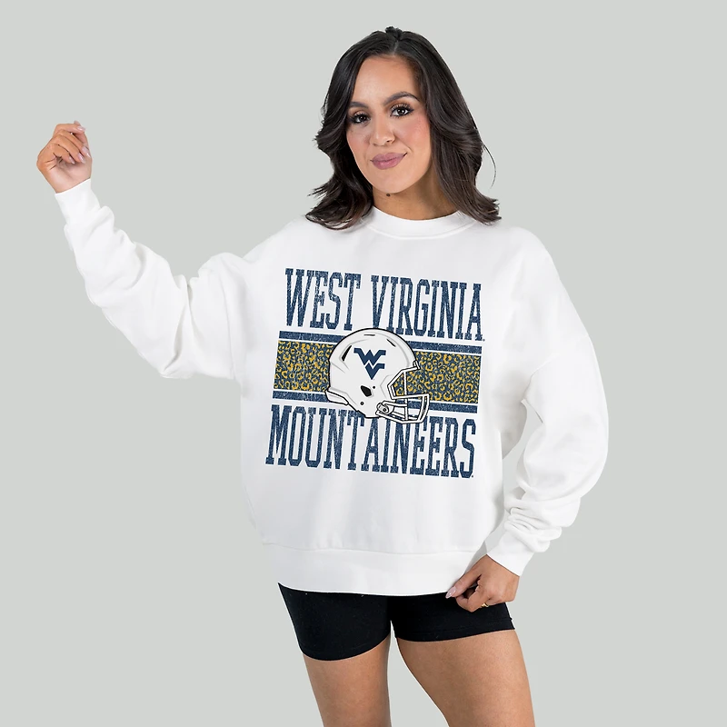 Women's Gameday Couture White West Virginia Mountaineers Fair Catch Pullover Sweatshirt