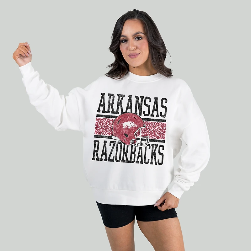 Women's Gameday Couture White Arkansas Razorbacks Fair Catch Pullover Sweatshirt