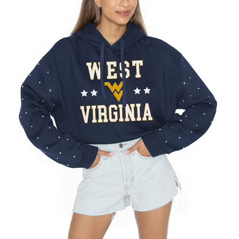 Women's Gameday Couture Navy West Virginia Mountaineers Like A Star Scrunch Waist Pullover Hoodie