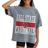Women's Gameday Couture Gray Ball State Cardinals On the Ball Oversized T-Shirt
