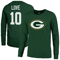 Men's Majestic Threads Jordan Love Green Green Bay Packers Name & Number  Long Sleeve T-Shirt