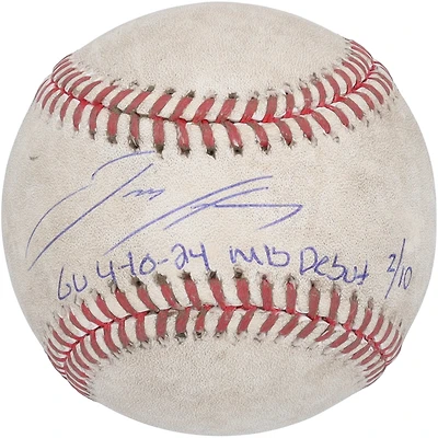 Jackson Holliday Baltimore Orioles Autographed Game-Used Baseball vs. Boston Red Sox on April 10, 2024 with "GU 4-10-24 MLB Debut" Inscription - Limited Edition of 10