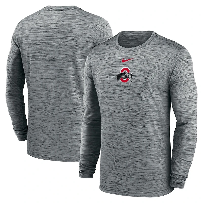 Men's Nike Charcoal Ohio State Buckeyes 2025 Sideline Velocity Dri-FIT Long Sleeve T-Shirt