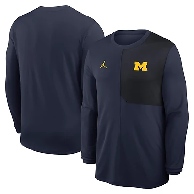 Men's Jordan Brand Navy Michigan Wolverines 2025 Sideline Coach UV Dri-FIT Long Sleeve Shirt
