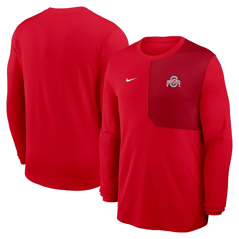 Men's Nike Scarlet Ohio State Buckeyes 2025 Sideline Coach UV Dri-FIT Long Sleeve Shirt