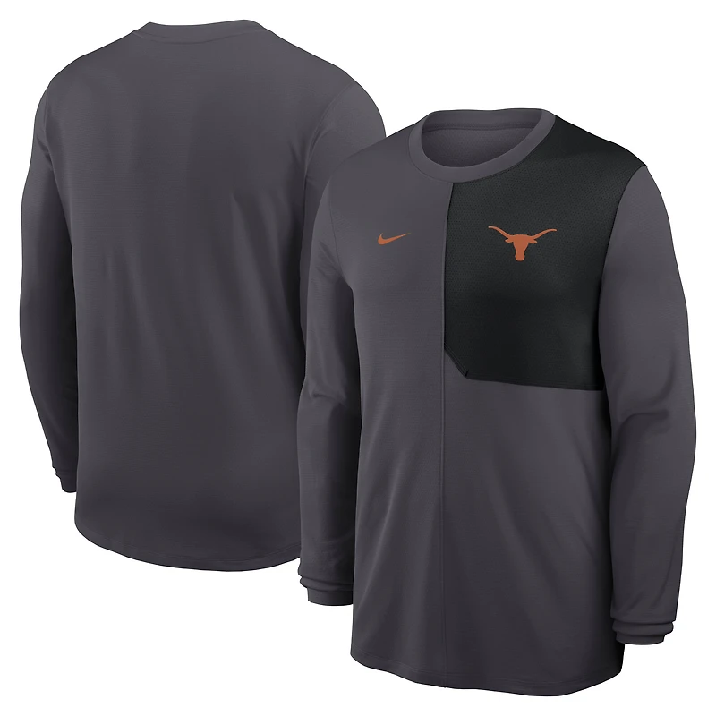 Men's Nike Anthracite Texas Longhorns 2025 Sideline Coach UV Dri-FIT Long Sleeve Shirt