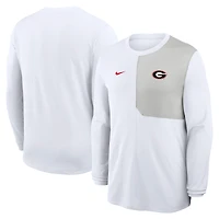 Men's Nike White Georgia Bulldogs 2025 Sideline Coach UV Dri-FIT Long Sleeve Shirt