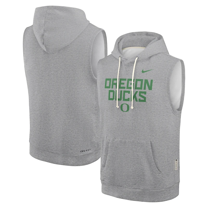 Men's Nike Heather Gray Oregon Ducks 2025 Sideline Standard Issue Dri-FIT Sleeveless Hoodie