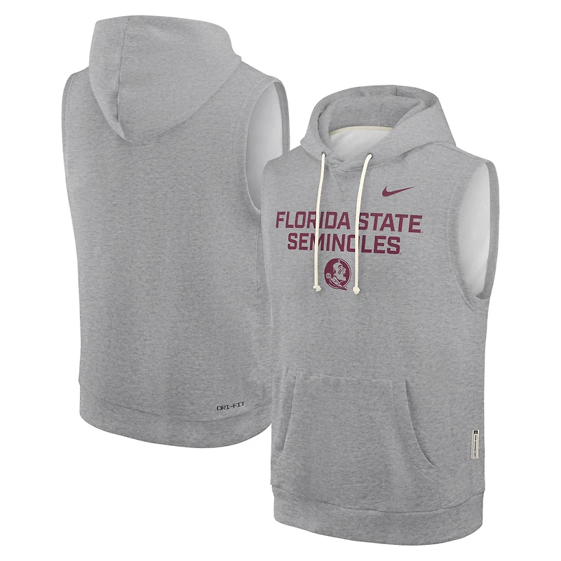 Men's Nike Heather Gray Florida State Seminoles 2025 Sideline Standard Issue Dri-FIT Sleeveless Hoodie