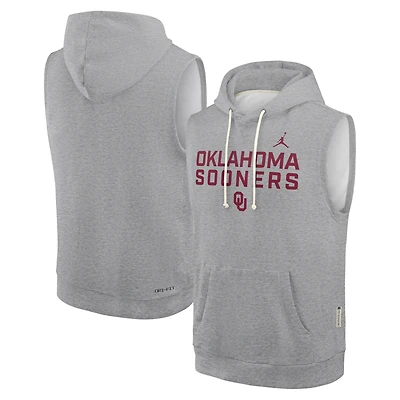 Men's Jordan Brand Heather Gray Oklahoma Sooners 2025 Sideline Standard Issue Dri-FIT Sleeveless Hoodie