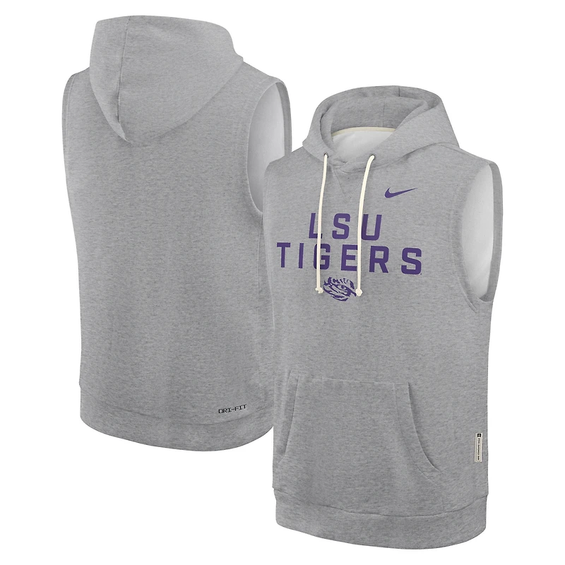 Men's Nike Heather Gray LSU Tigers 2025 Sideline Standard Issue Dri-FIT Sleeveless Hoodie