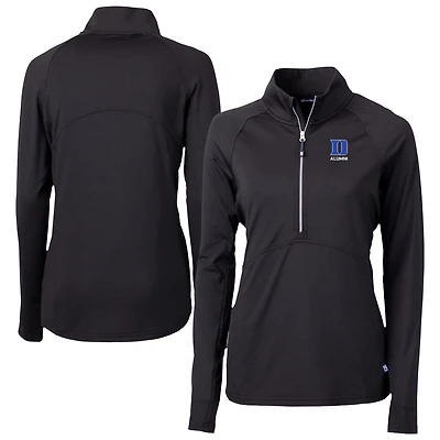 Women's Cutter & Buck Black Duke Blue Devils DryTec Adapt Eco Knit Stretch Recycled Raglan Half-Zip Top