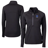 Women's Cutter & Buck Black Duke Blue Devils DryTec Adapt Eco Knit Stretch Recycled Raglan Half-Zip Top