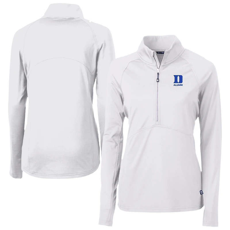 Women's Cutter & Buck White Duke Blue Devils DryTec Adapt Eco Knit Stretch Recycled Raglan Half-Zip Top