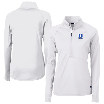 Women's Cutter & Buck White Duke Blue Devils DryTec Adapt Eco Knit Stretch Recycled Raglan Half-Zip Top