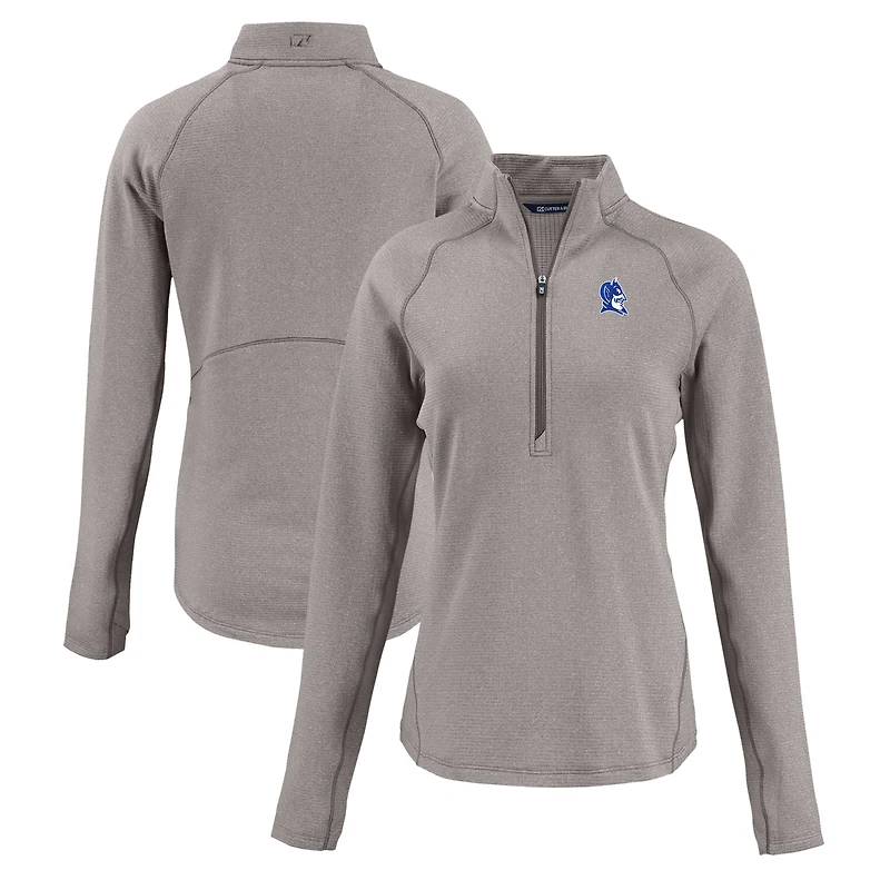 Women's Cutter & Buck Heather Gray Duke Blue Devils Peshastin Eco Fleece Recycled Half-Zip Tri-Blend Jacket