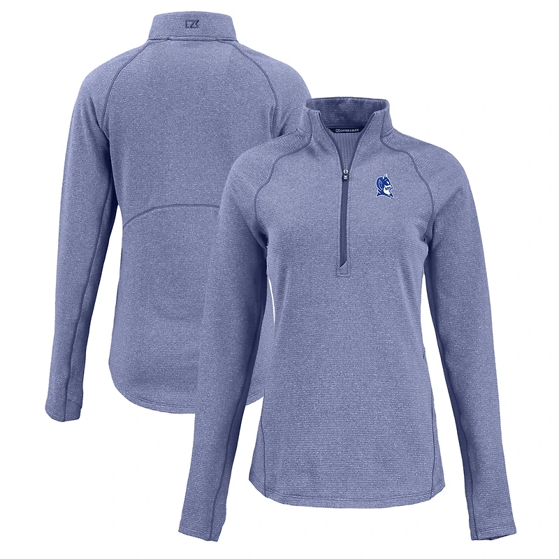 Women's Cutter & Buck Heather Blue Duke Blue Devils Peshastin Eco Fleece Recycled Half-Zip Tri-Blend Jacket