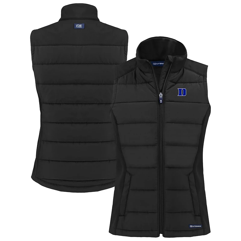 Women's Cutter & Buck  Black Duke Blue Devils Evoke Hybrid Eco Softshell Recycled Full-Zip Vest