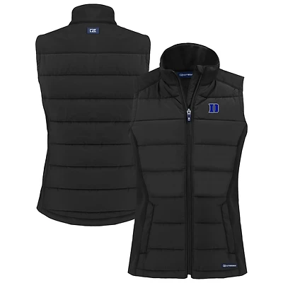 Women's Cutter & Buck  Black Duke Blue Devils Evoke Hybrid Eco Softshell Recycled Full-Zip Vest