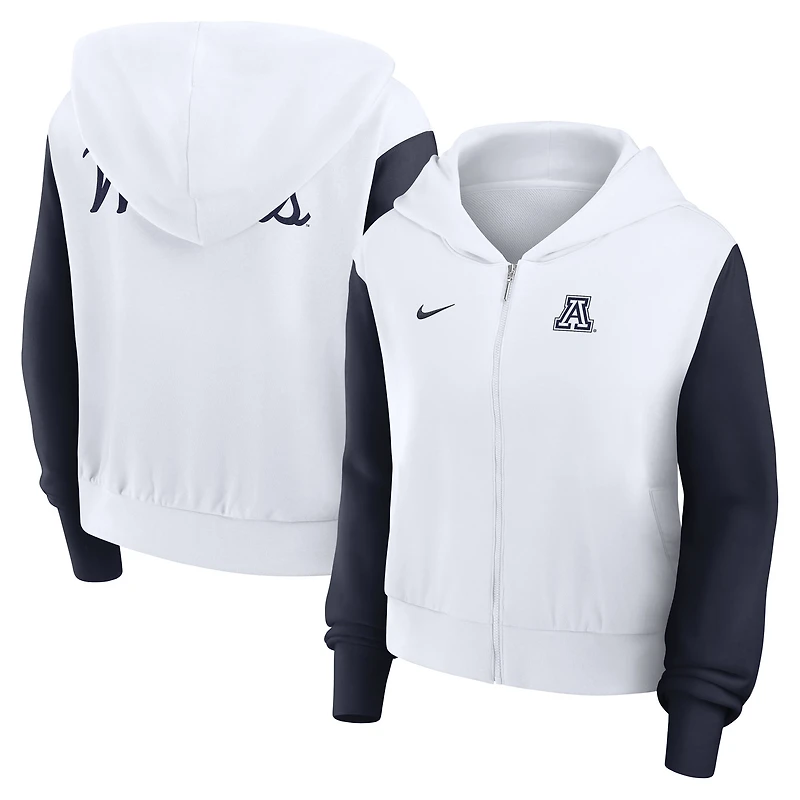 Women's Nike White Arizona Wildcats Cropped Color-Block Script Full-Zip Hoodie