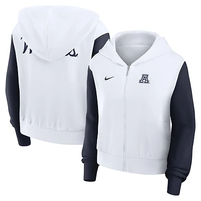 Women's Nike White Arizona Wildcats Cropped Color-Block Script Full-Zip Hoodie