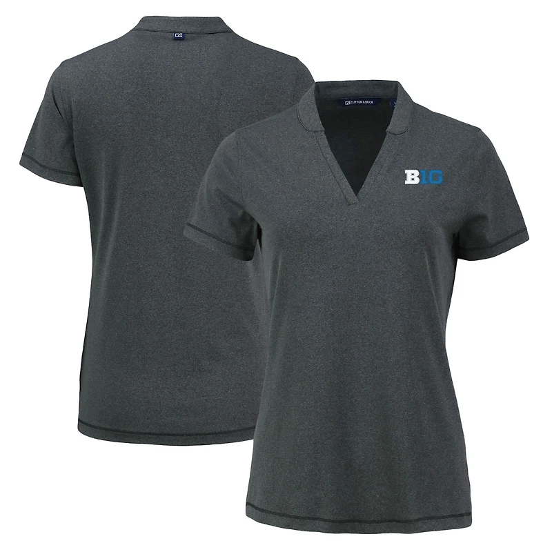 Women's Cutter & Buck Heather Black Big Ten Forge Blade Collar V-Neck Top