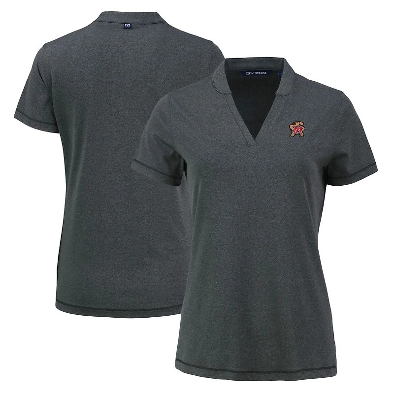 Women's Cutter & Buck  Heather Black Maryland Terrapins Forge Blade Collar V-Neck Top