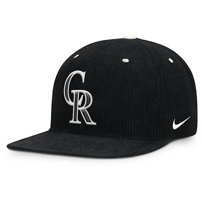 Men's Nike  Black Colorado Rockies Pro Corduroy Structured Snapback Hat