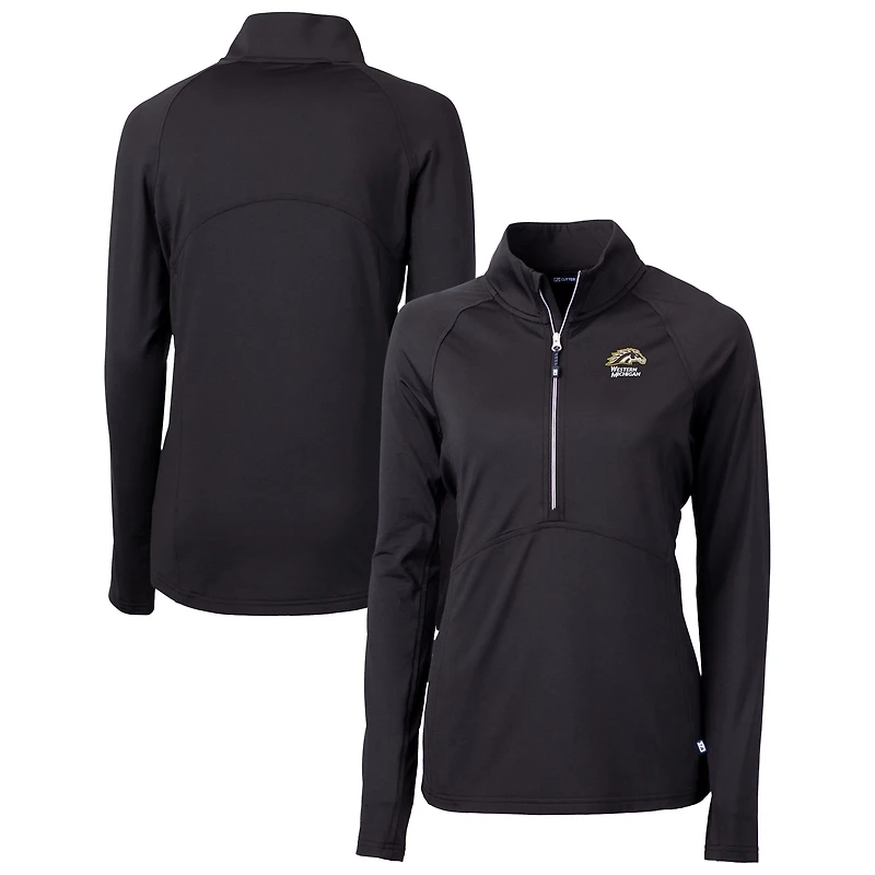 Women's Cutter & Buck Black Western Michigan Broncos Adapt Eco Knit Stretch Recycled Raglan Half-Zip Pullover Top