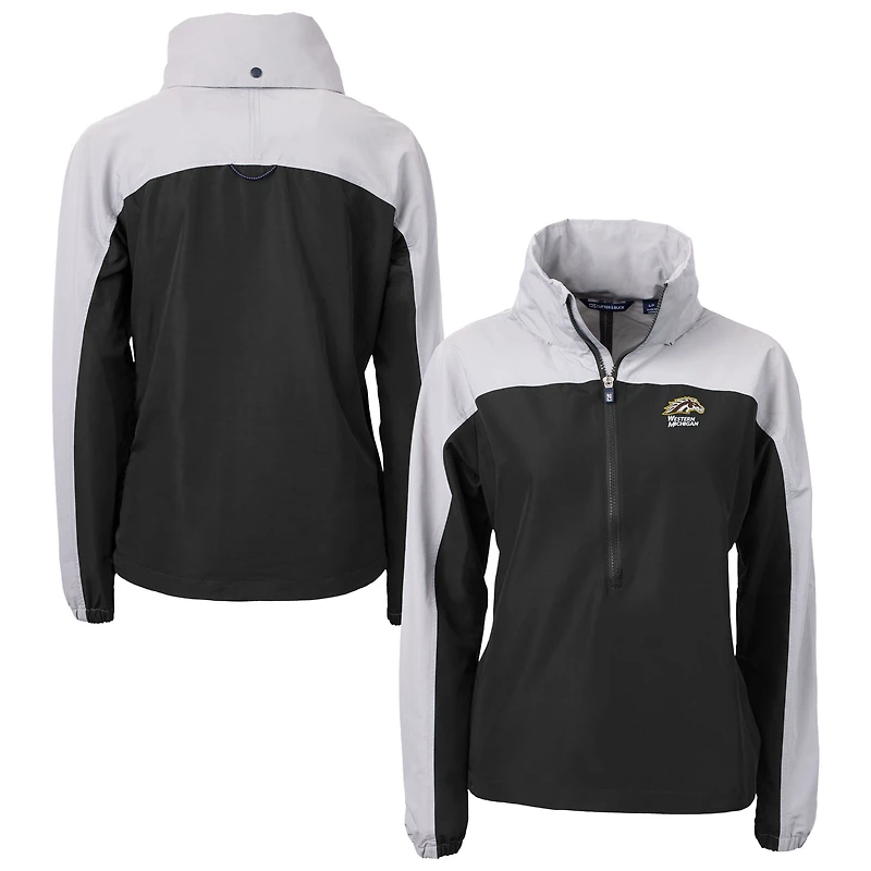 Women's Cutter & Buck Black Western Michigan Broncos Charter Eco Recycled Raglan Half-Zip Anorak Jacket