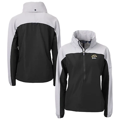 Women's Cutter & Buck Black Western Michigan Broncos Charter Eco Recycled Raglan Half-Zip Anorak Jacket