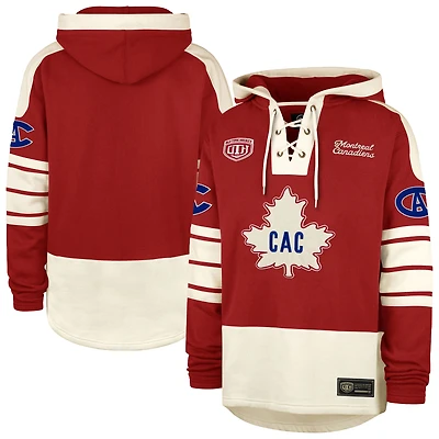 Men's '47  Red Montreal Canadiens Blue Line Heritage Lacer Pullover Hoodie