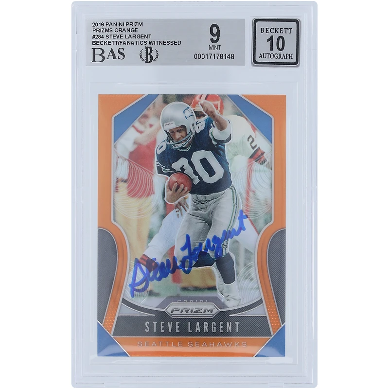 Steve Largent Seattle Seahawks Autographed 2019 Panini Prizm Orange #284 #/249 Beckett Fanatics Witnessed Authenticated /10 Card